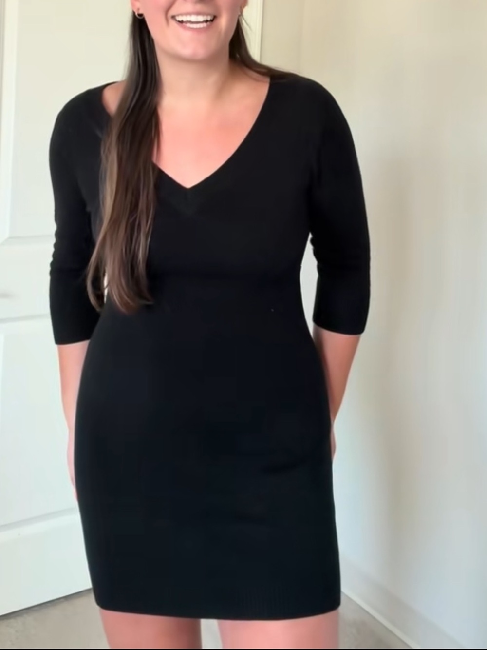 Black V-Neck Knit Dress